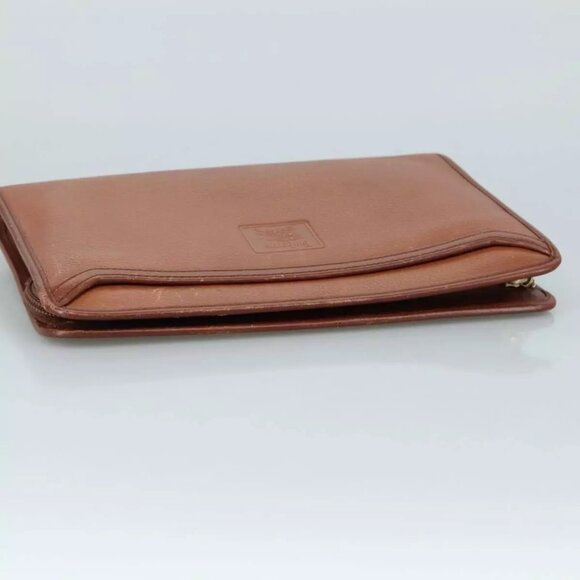 Burberrys Clutch Bag Leather Brown Gold Auth - Picture 8 of 16